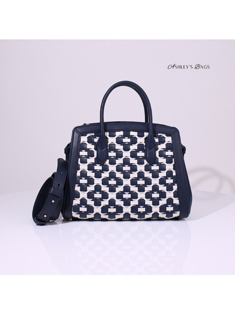 Kate Spade Knott Woven Spade Flower Medium Satchel In Blazer Blue